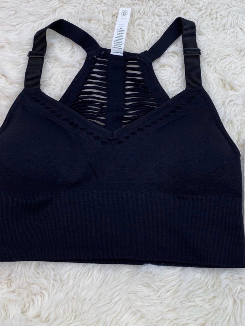 Sage Collective Bra Perforated Strappy Black Padded Athletic Sport Bra.